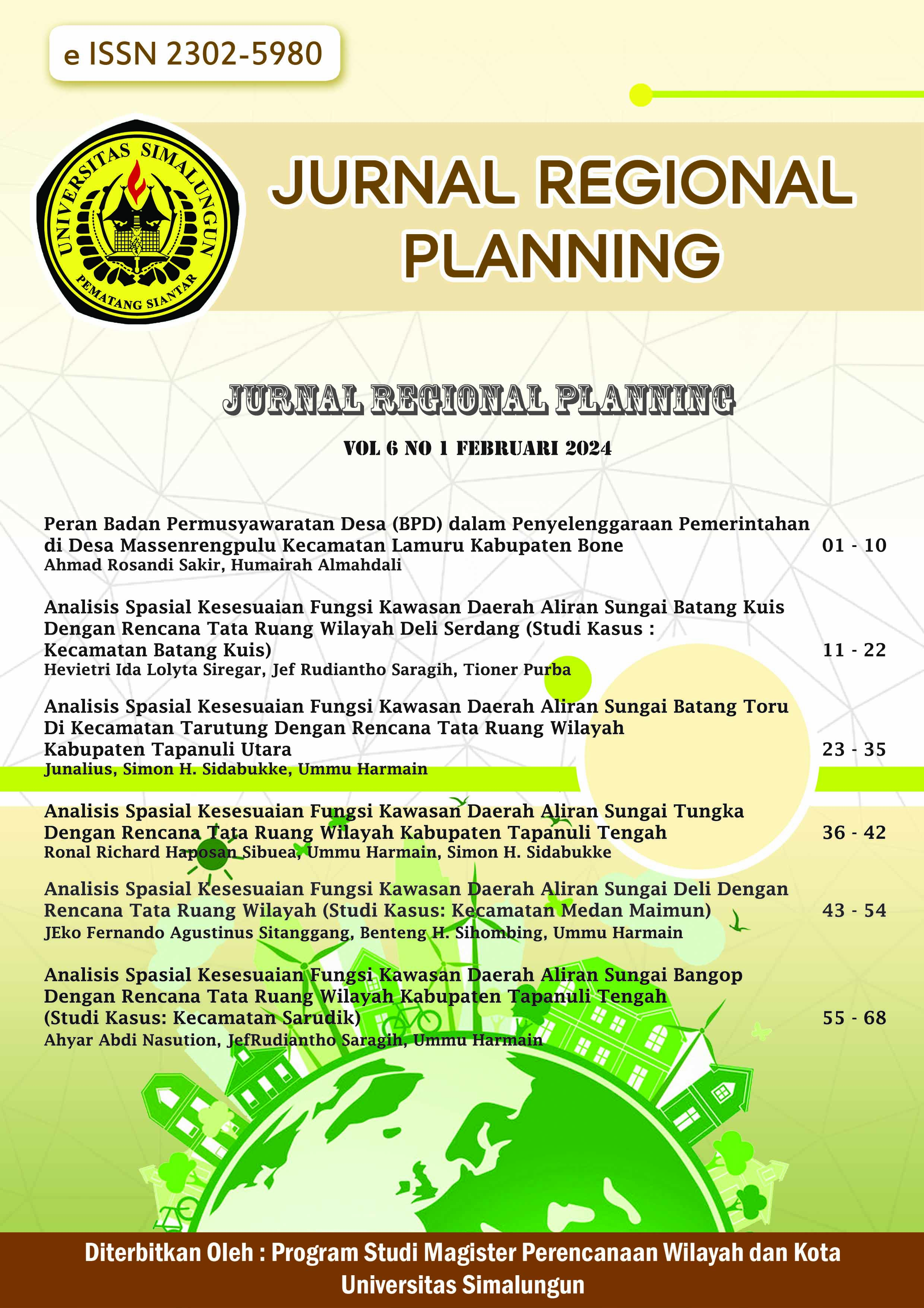 					View Vol. 6 No. 1 (2024): Jurnal Regional Planning Vol 3 No 2 Agustus 2024
				