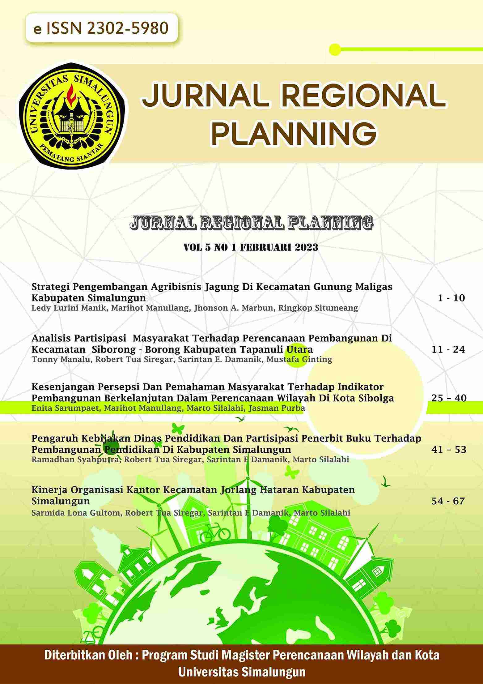 					View Vol. 5 No. 1 (2023): Jurnal Regional Planning
				