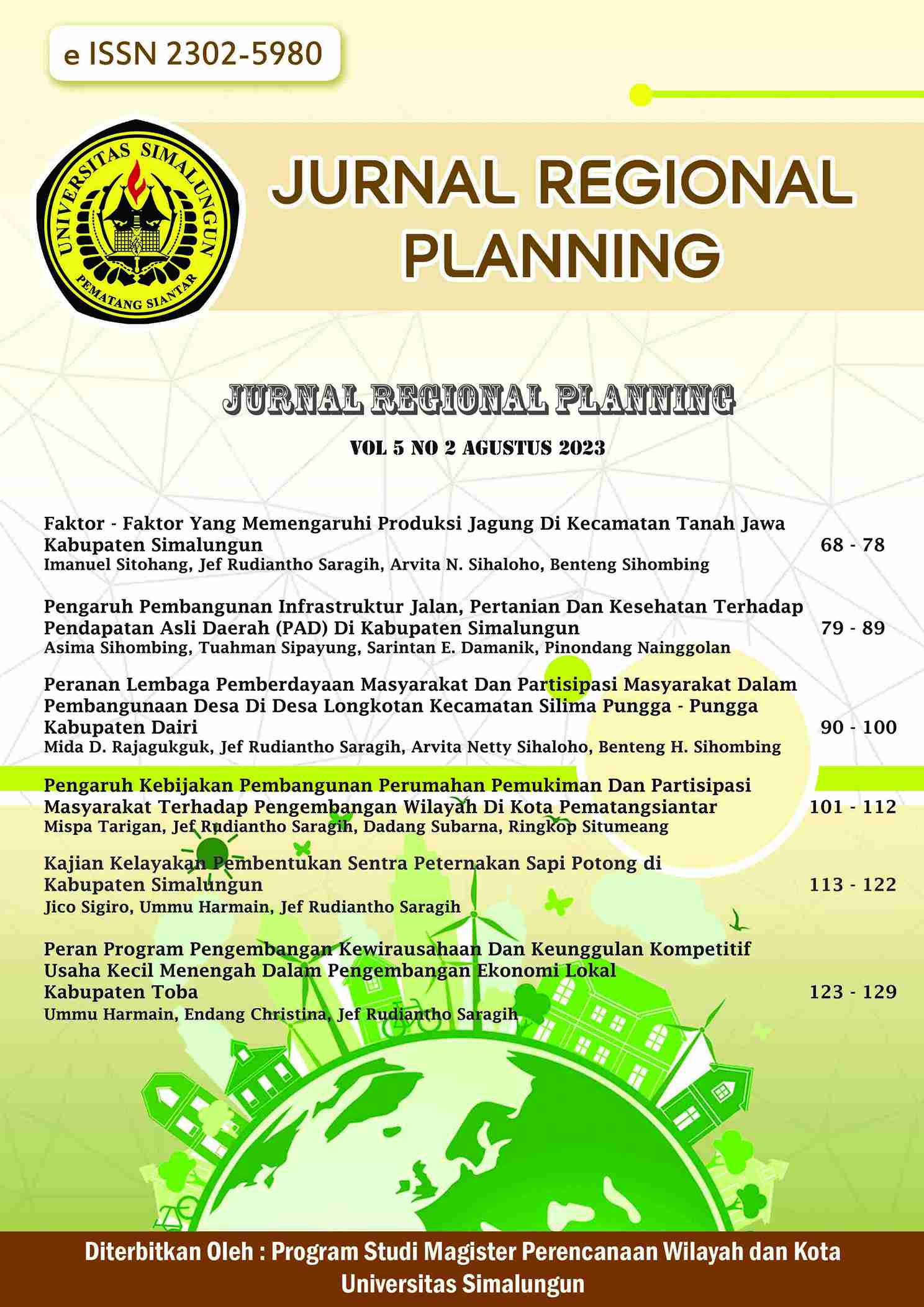 					View Vol. 5 No. 2 (2023): Jurnal Regional Planning
				