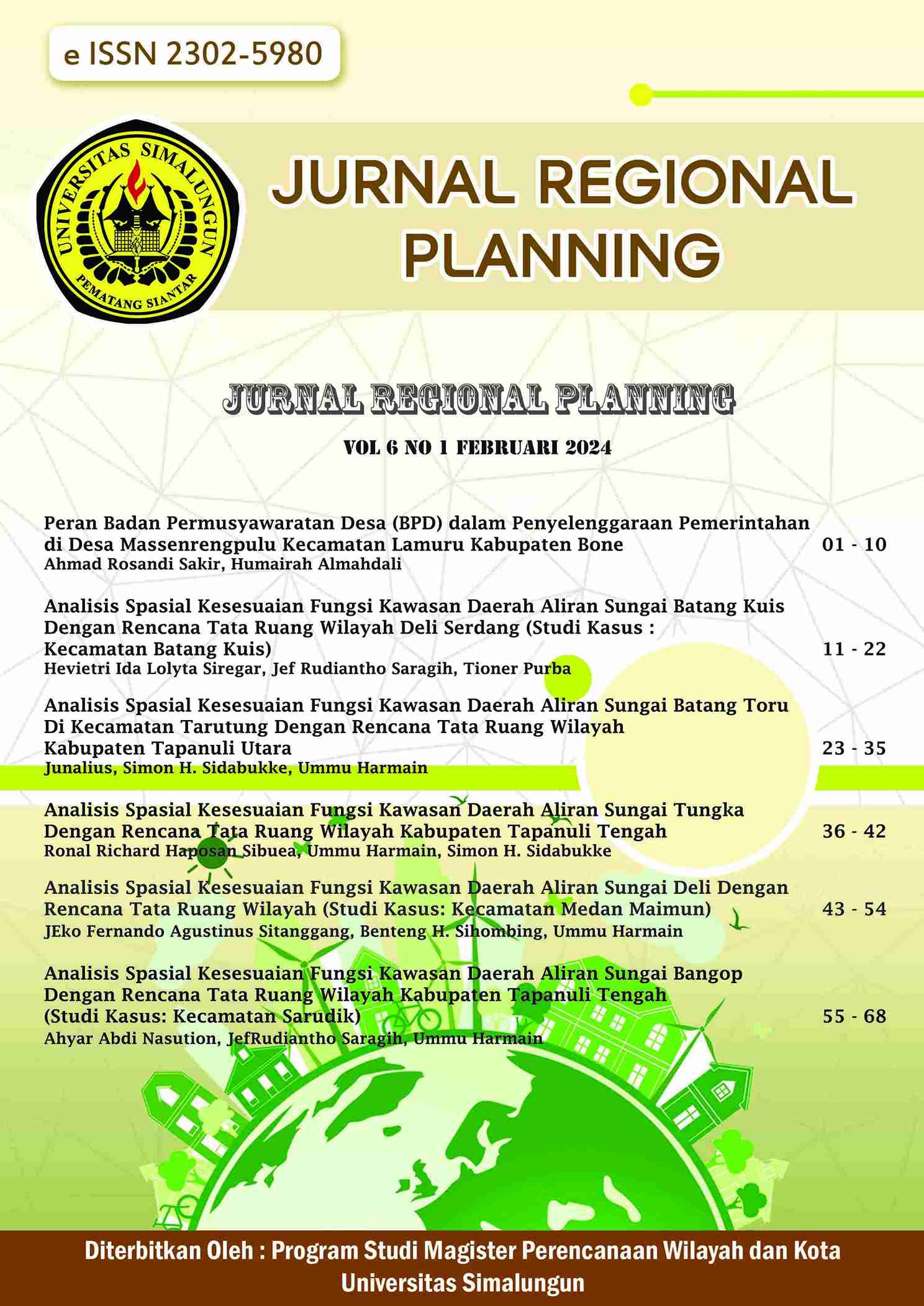					View Vol. 6 No. 1 (2024): Jurnal Regional Planning
				