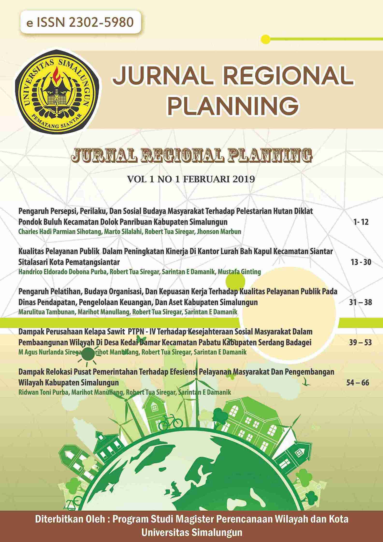 					View Vol. 1 No. 1 (2019): Jurnal Regional Planning
				