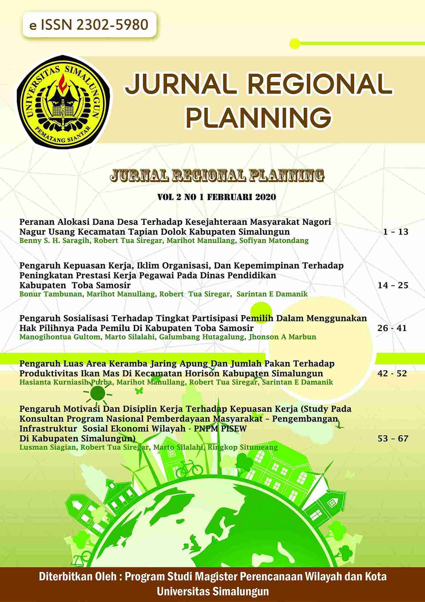 					View Vol. 2 No. 1 (2020): Jurnal Regional Planning
				