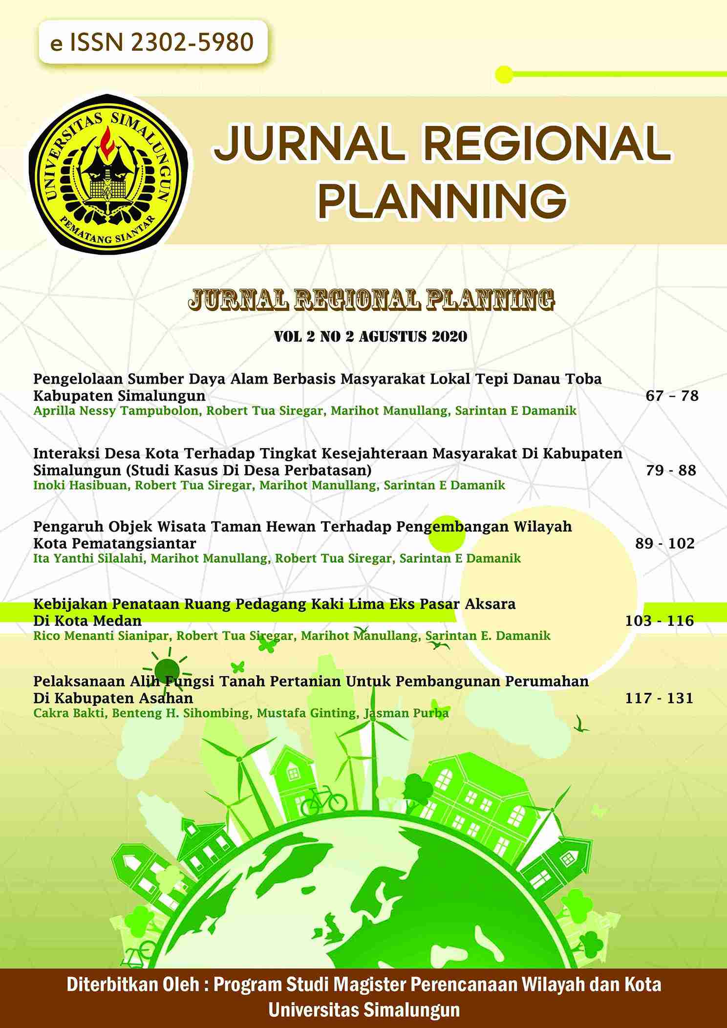 					View Vol. 2 No. 2 (2020): Jurnal Regional Planning
				