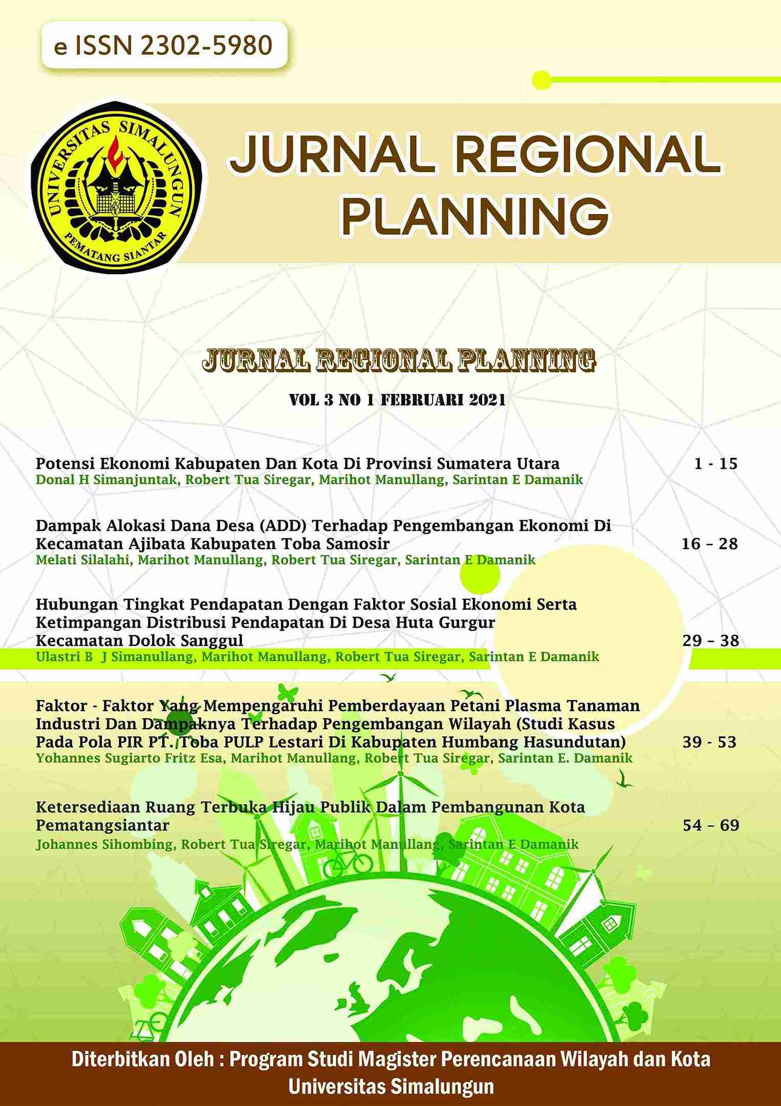 					View Vol. 3 No. 1 (2021): Jurnal Regional Planning
				