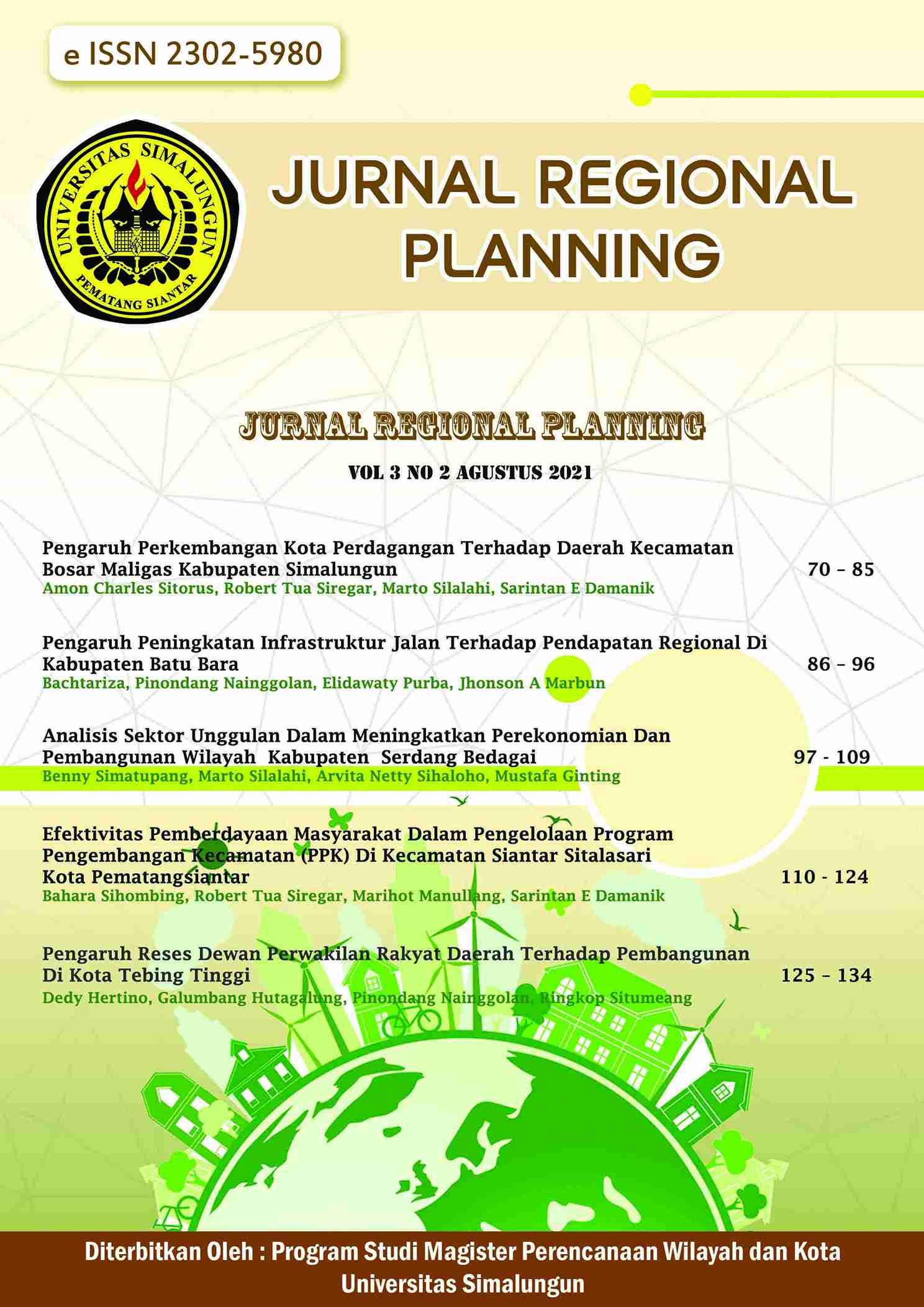 					View Vol. 3 No. 2 (2021): Jurnal Regional Planning
				