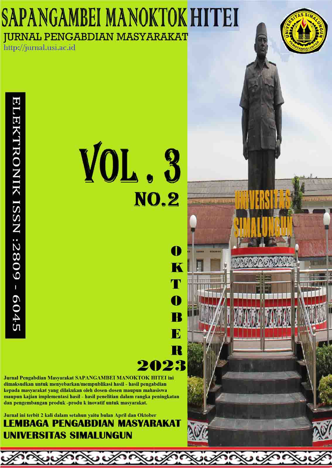					View Vol. 3 No. 2 (2023): Jurnal Pengabdian Masyarakat Sapangambei Manoktok Hitei
				