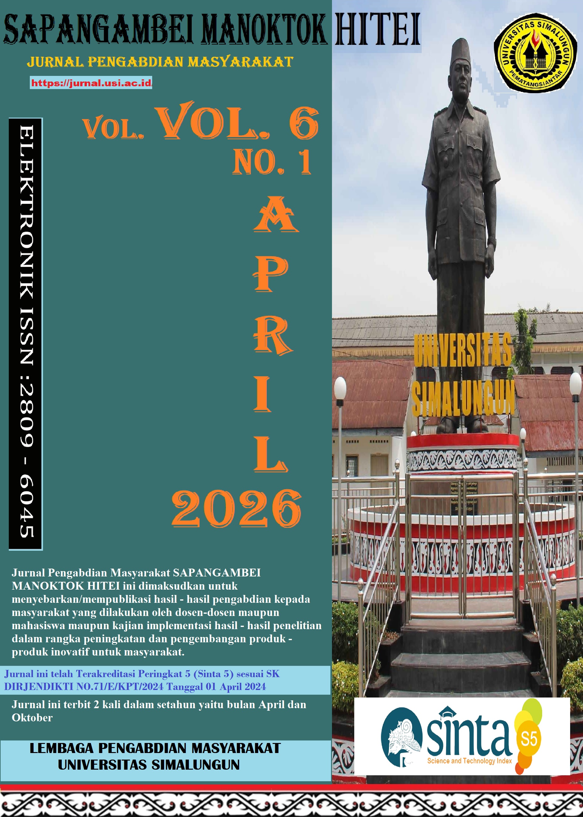 					View Vol. 6 No. 1 (2026): Jurnal Pengabdian Masyarakat SAPANGAMBEI MANOKTOK HITEI
				